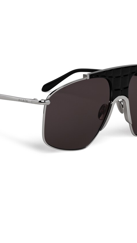 ALA&Iuml;A SQUARE AVIATOR SUNGLASSES SILVER/GREY - View 2