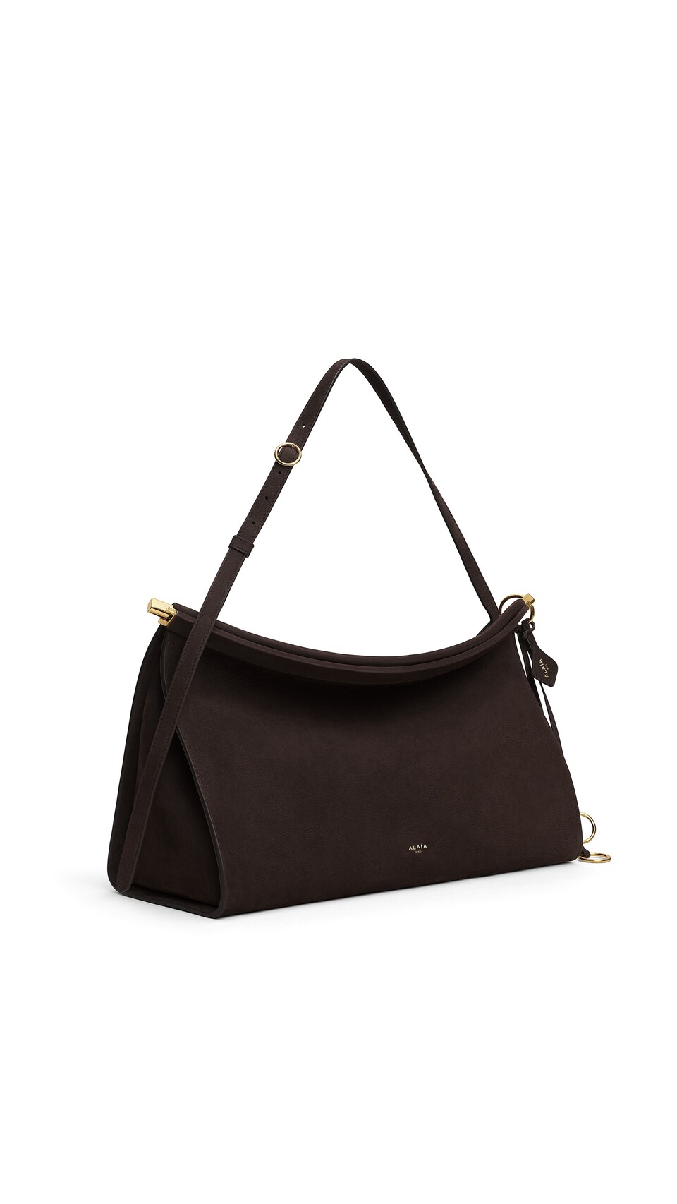 ALA&Iuml;A LE CLICK EAST WEST LARGE BAG IN NUBUCK DARK BROWN - View 2