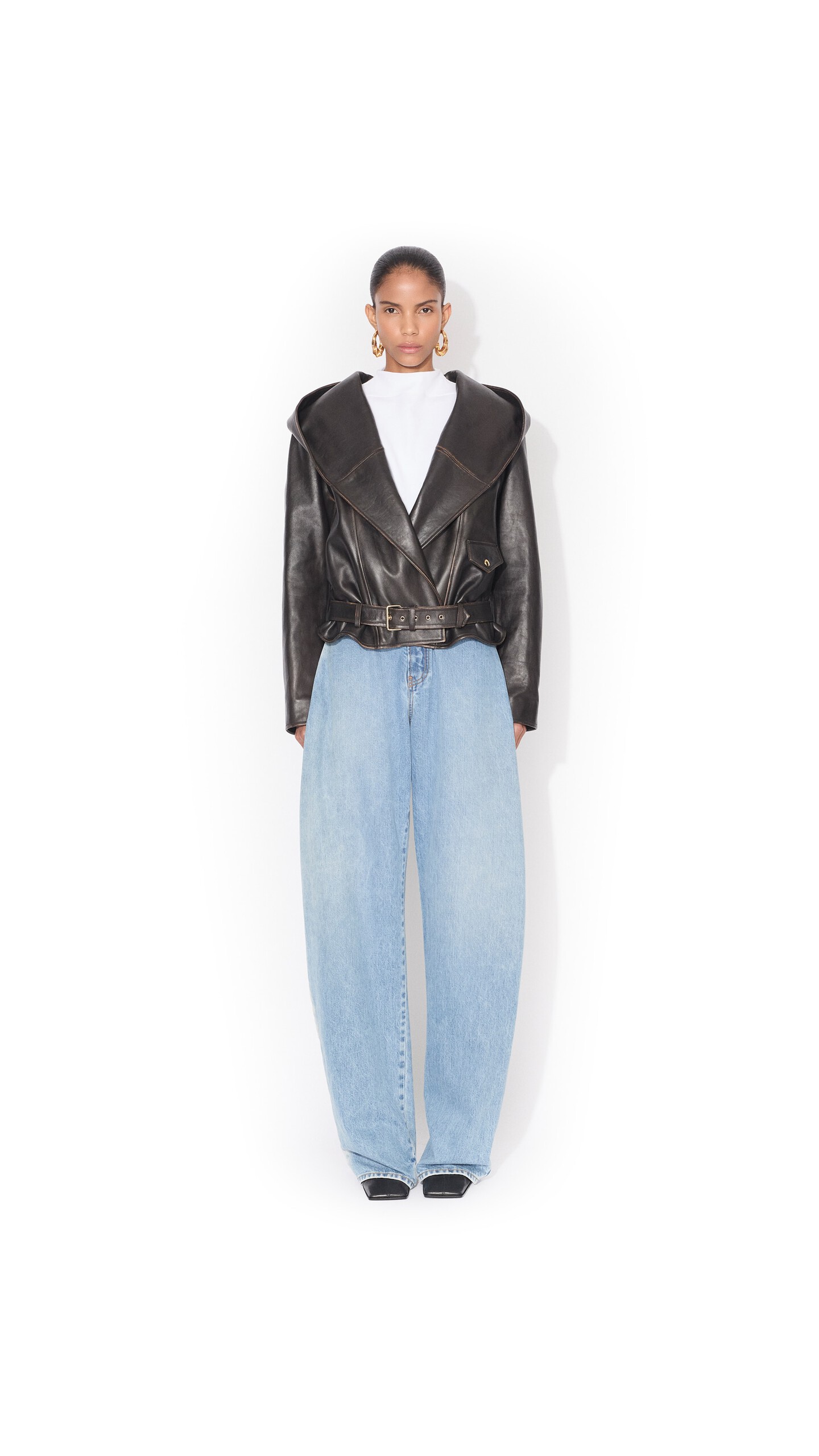 ALA&Iuml;A LEATHER HOODED BIKER JACKET EBENE - View 3