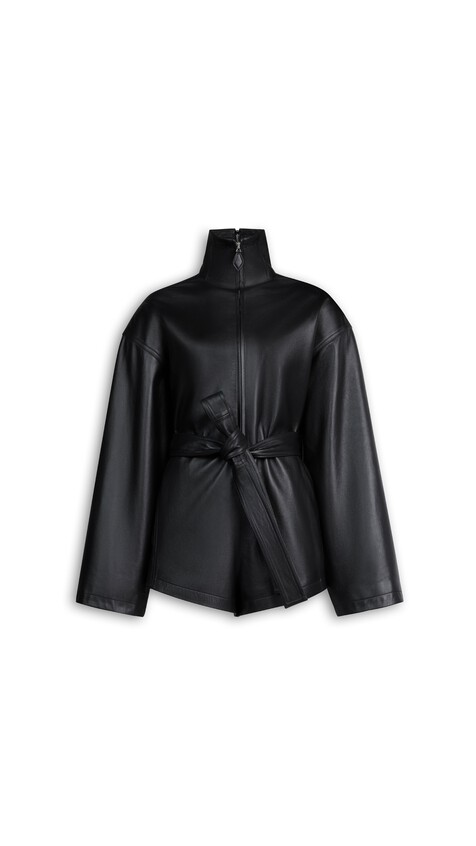 ALA&Iuml;A LEATHER SHORT JUMPSUIT BLACK