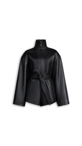 BLACK - ALA&Iuml;A LEATHER SHORT JUMPSUIT