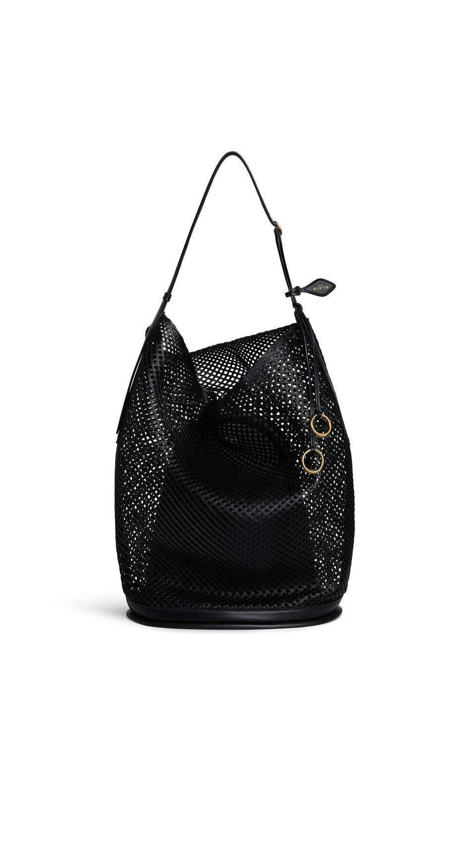 ALA&Iuml;A HIP LARGE BUCKET BAG IN LEATHER NET BLACK