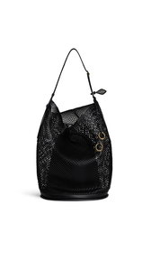 BLACK - ALA&Iuml;A HIP LARGE BUCKET BAG IN LEATHER NET