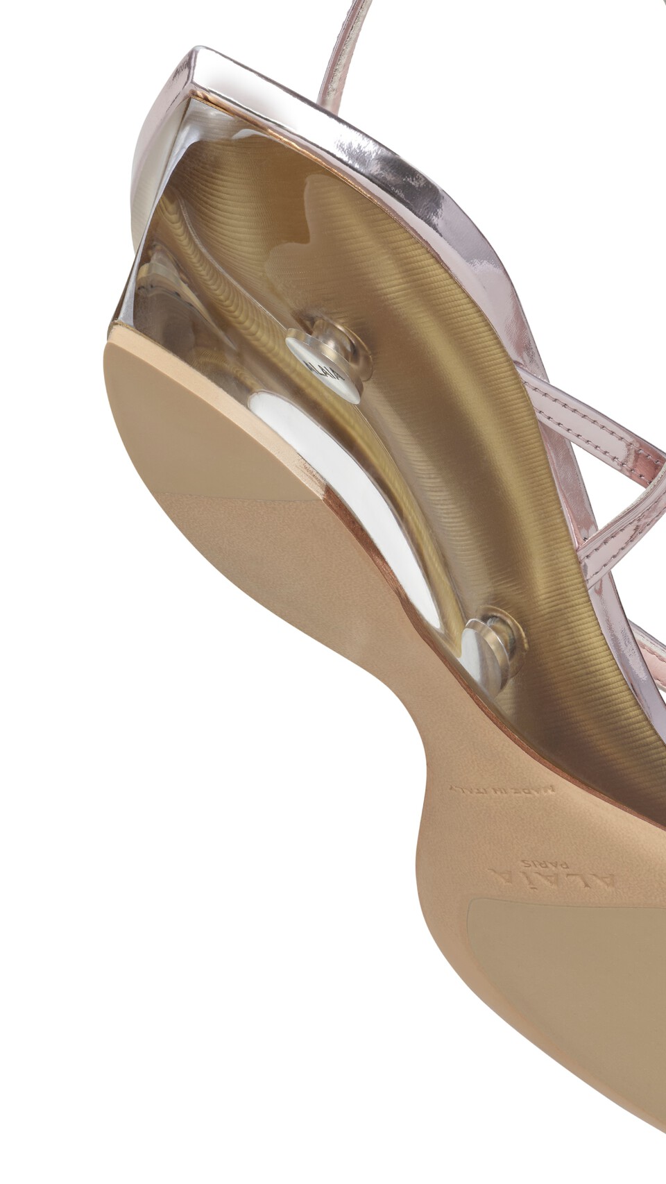 ALA&Iuml;A INVISIBLE THONG IN MIRROR CALFSKIN BLUSH/SILVER - View 3