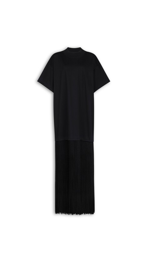 ALA&Iuml;A FRINGED COTTON T-SHIRT BLACK