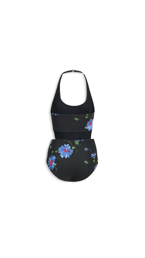 ALA&Iuml;A FLOWER PRINT KNOT SWIMWUIT BLACK/BLUE - View 2