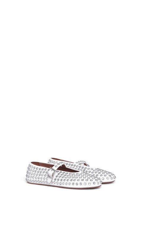 ALA&Iuml;A STRASS LAMBSKIN BALLET FLATS OFF-WHITE - View 2