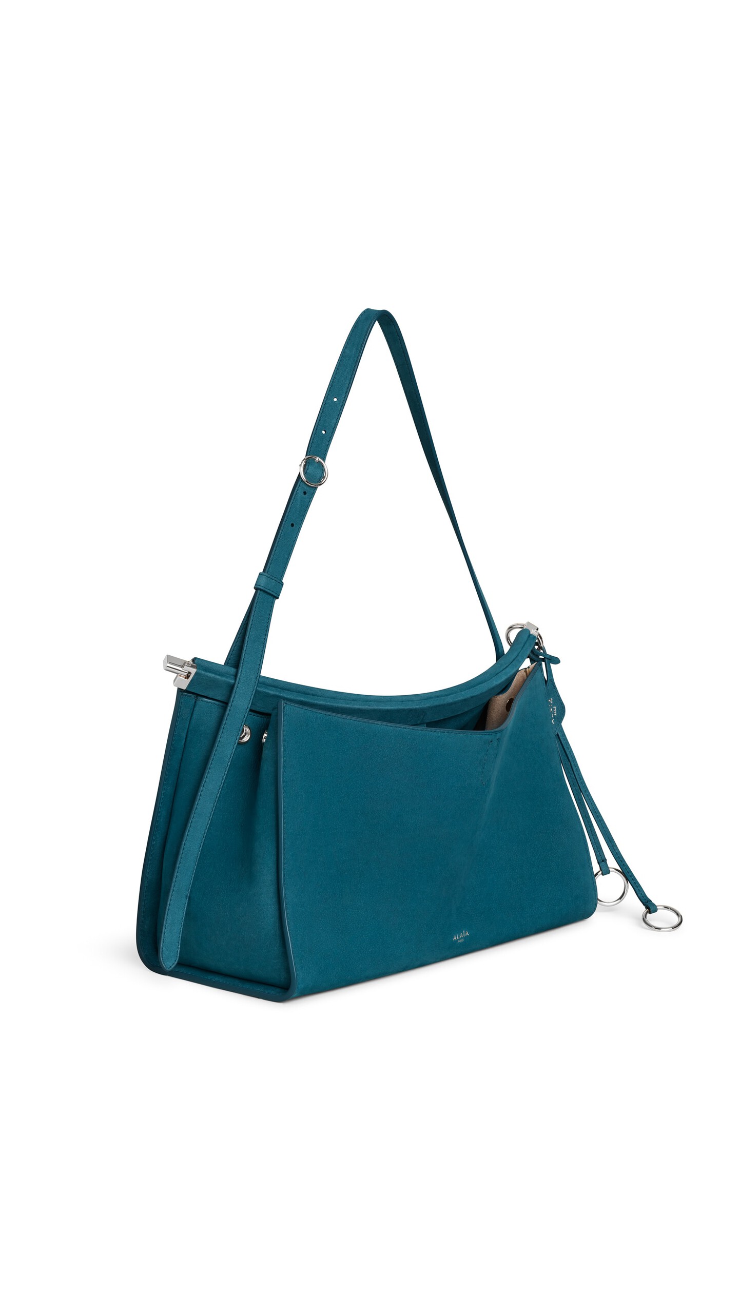 ALA&Iuml;A LE CLICK POCKET 35 BAG IN NUBUCK GREEN GREY - View 2
