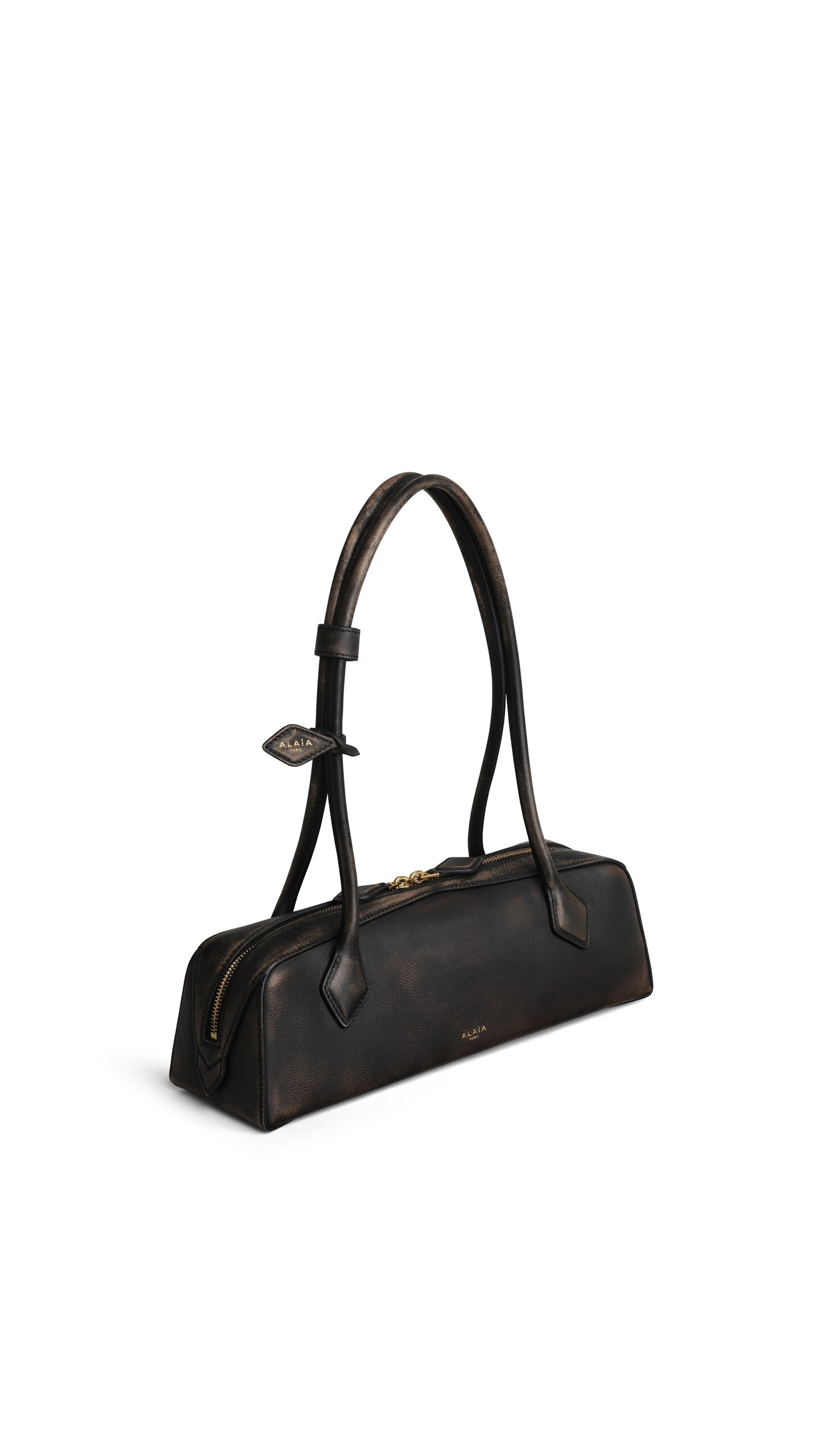 ALA&Iuml;A LE TECKEL MEDIUM BAG IN AGED LEATHER EBENE - View 2