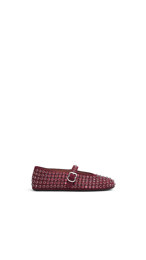 ALA&Iuml;A STRASS SUEDE BALLET FLATS GARNET RED