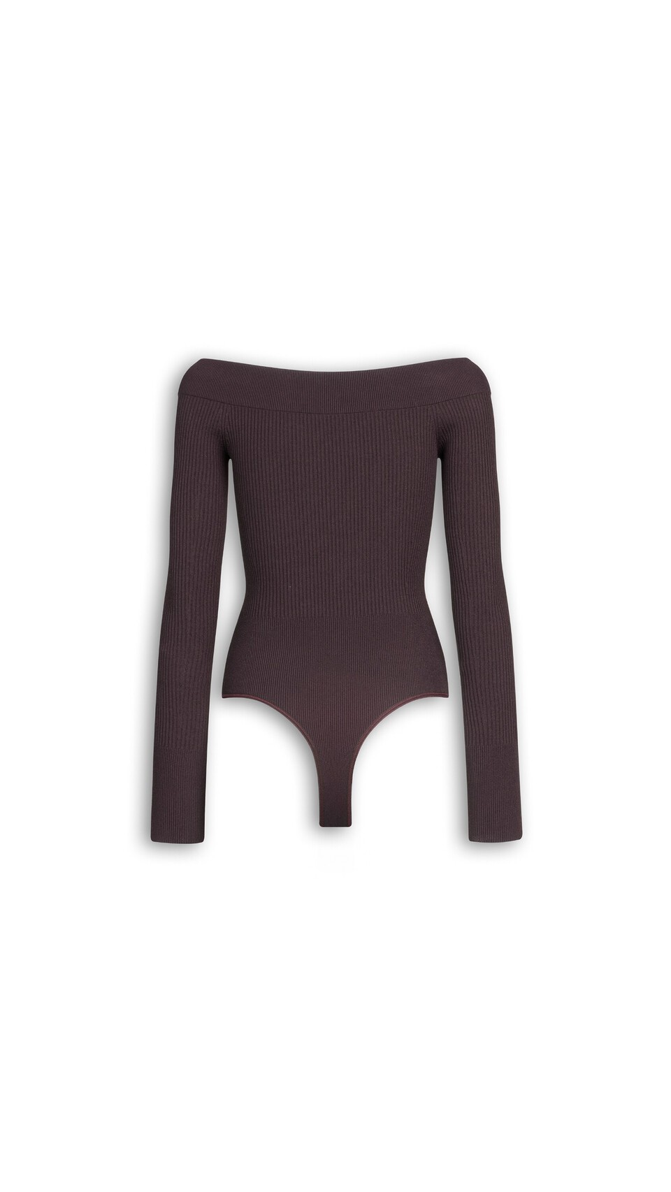 ALA&Iuml;A KNIT OFF-SHOULDER BODYSUIT EGGPLANT - View 2