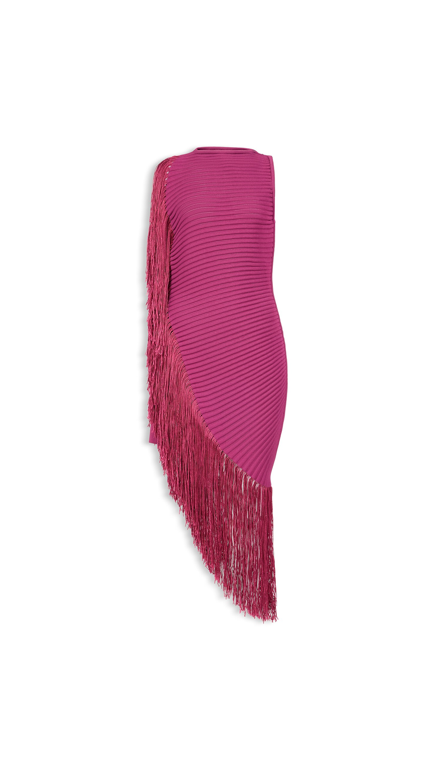 ALA&Iuml;A ASYMMETRIC FRINGED DRESS GARNET