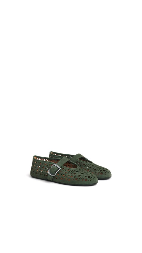 ALA&Iuml;A BALLET FLATS VIENNE IN SUEDE LICHEN - View 2