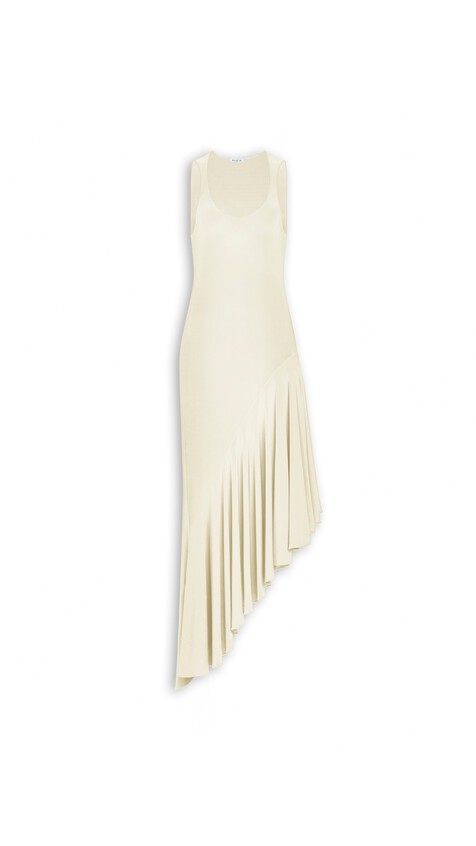 ALA&Iuml;A ASYMMETRIC FLUID JERSEY DRESS PANNA COTTA