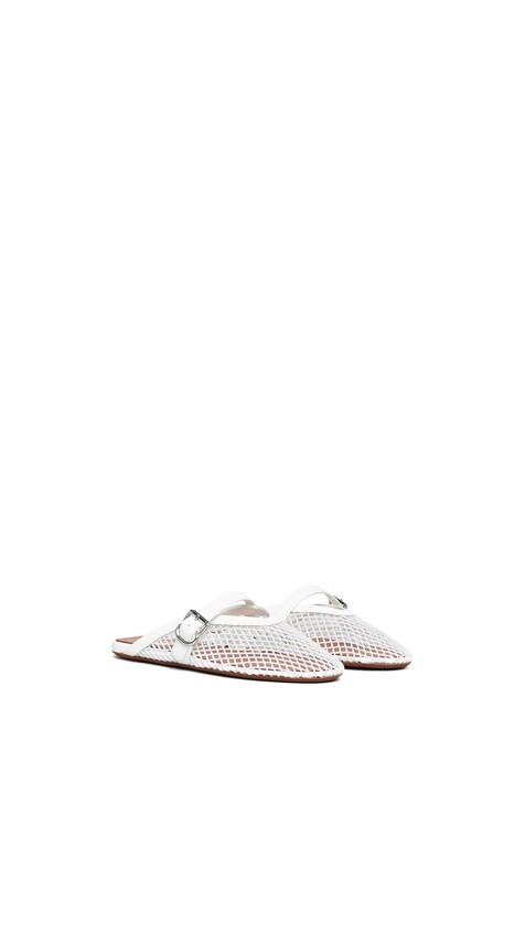 ALA&Iuml;A FLAT MULES IN FISHNET OPTICAL WHITE - View 2