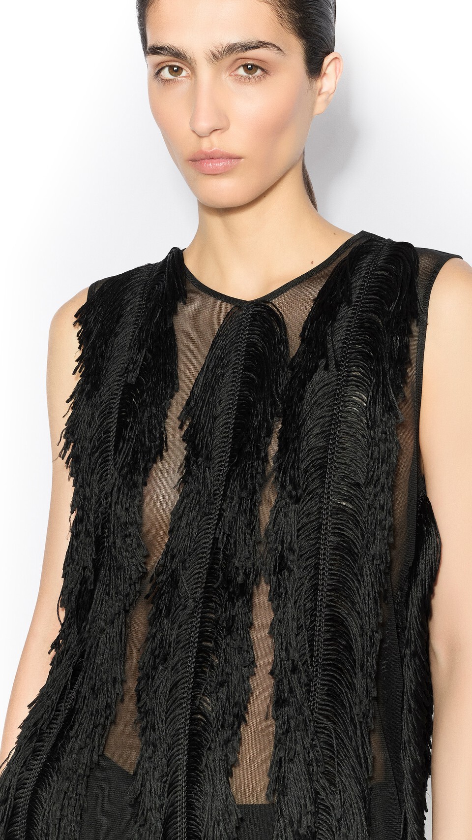 ALA&Iuml;A SILK KNIT FRINGED DRESS BLACK - View 4