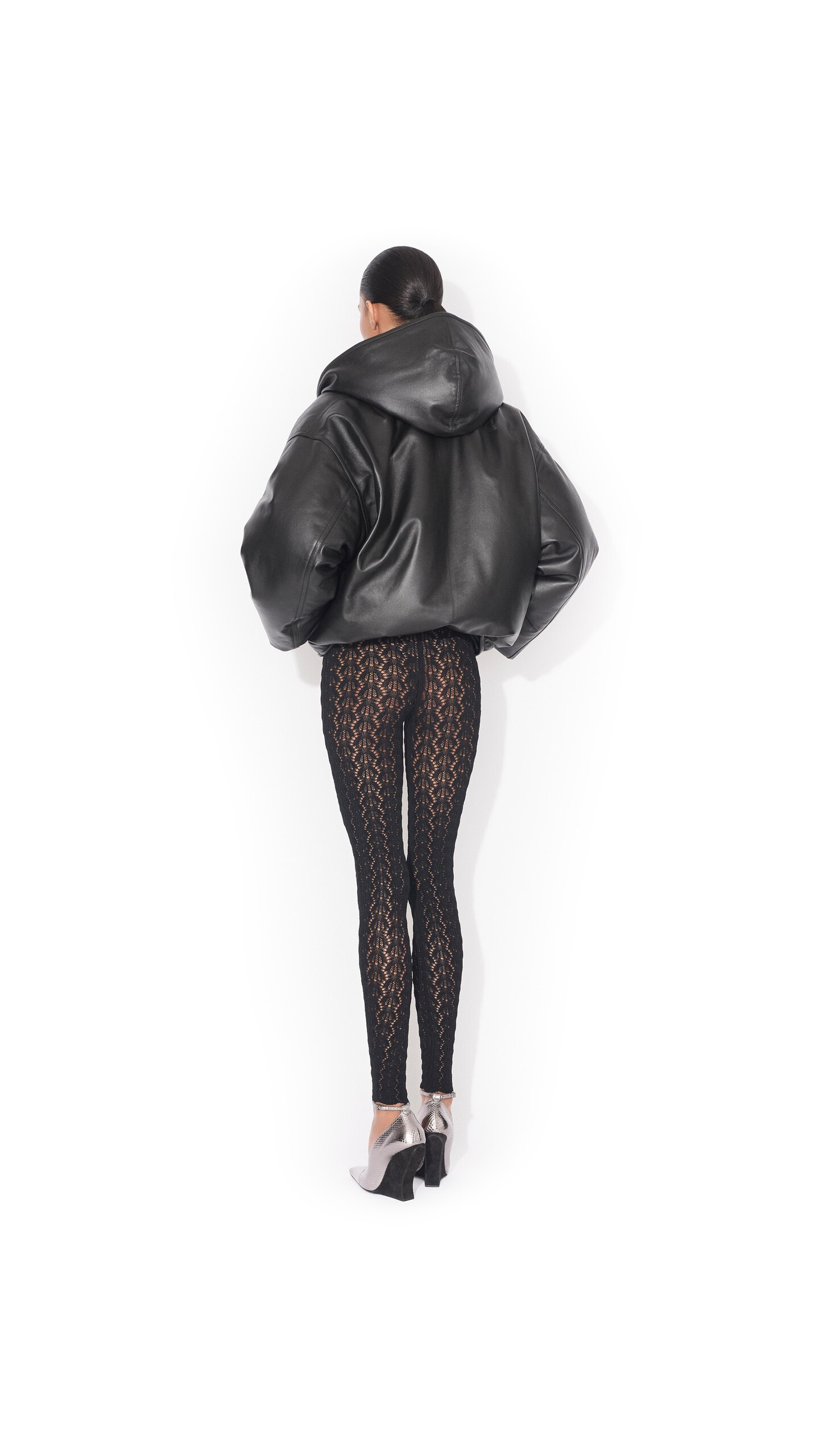 ALA&Iuml;A HOODED LEATHER BOMBER BLACK - View 3