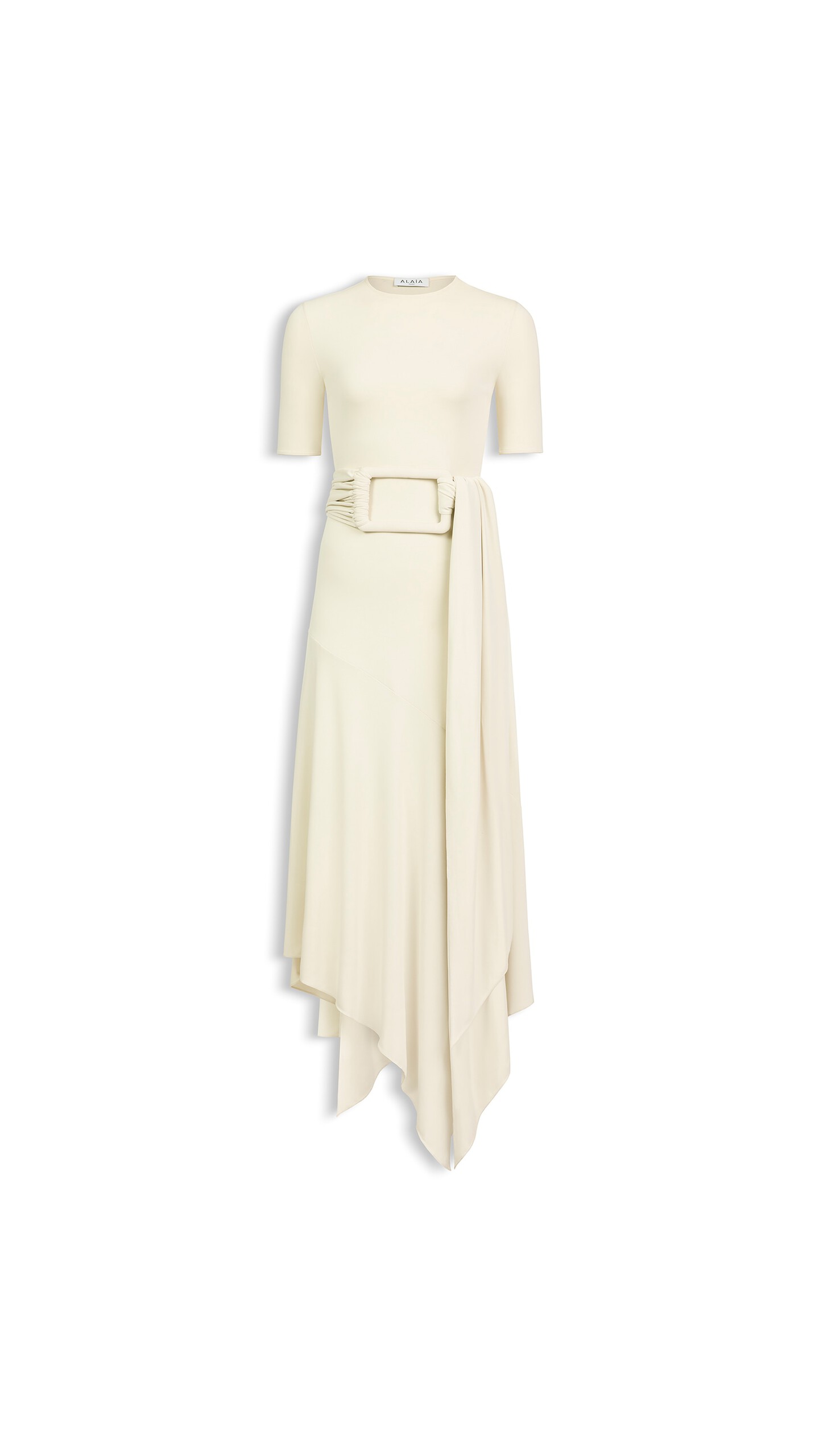 ALA&Iuml;A BELTED JERSEY DRESS CREAMY WHITE