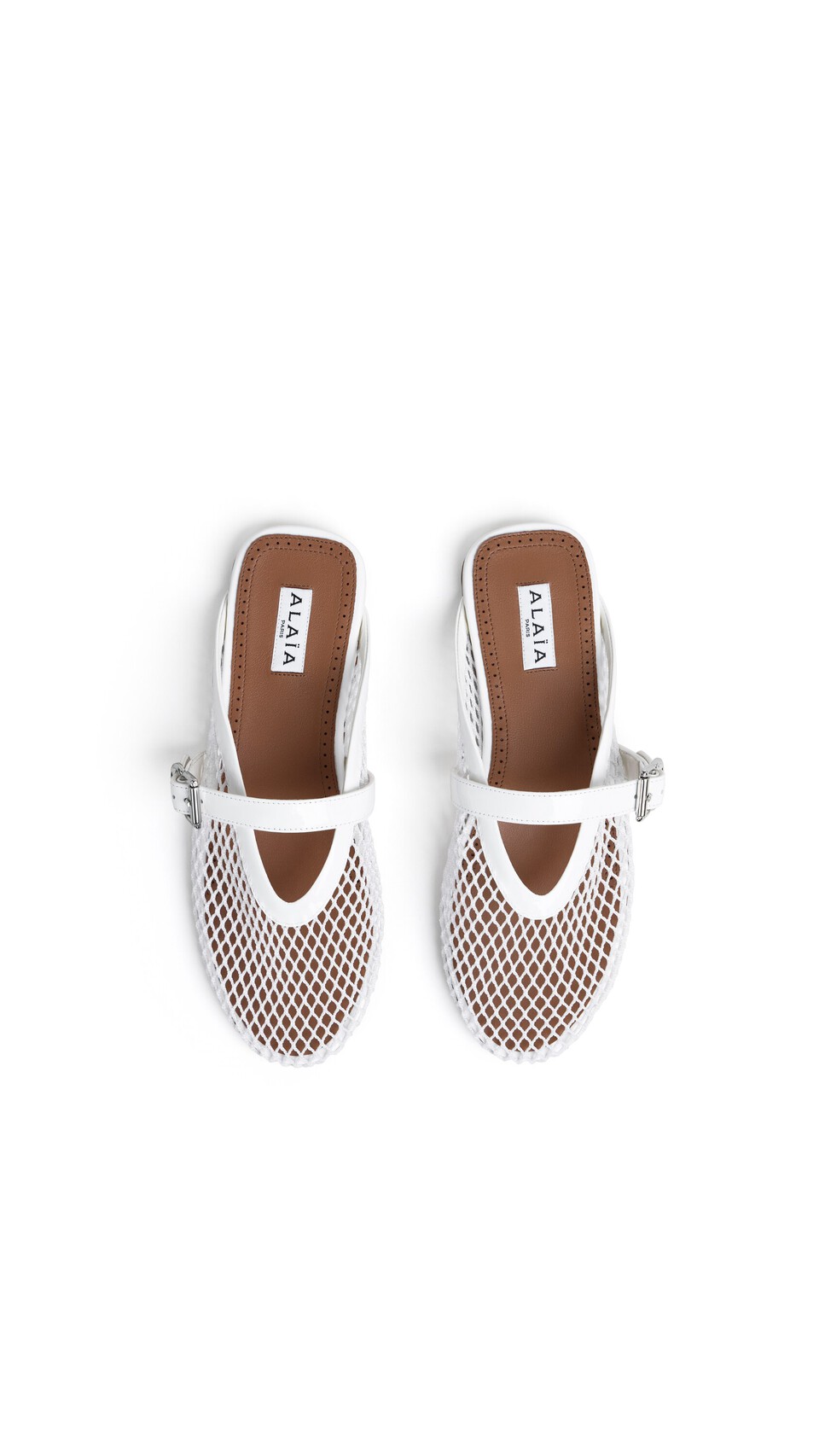 ALA&Iuml;A FLAT MULES IN FISHNET OPTICAL WHITE - View 4