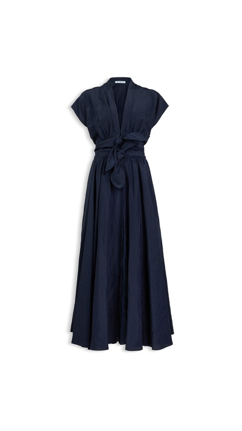 ALA&Iuml;A LINEN-BLEND BELTED DRESS NIGHT