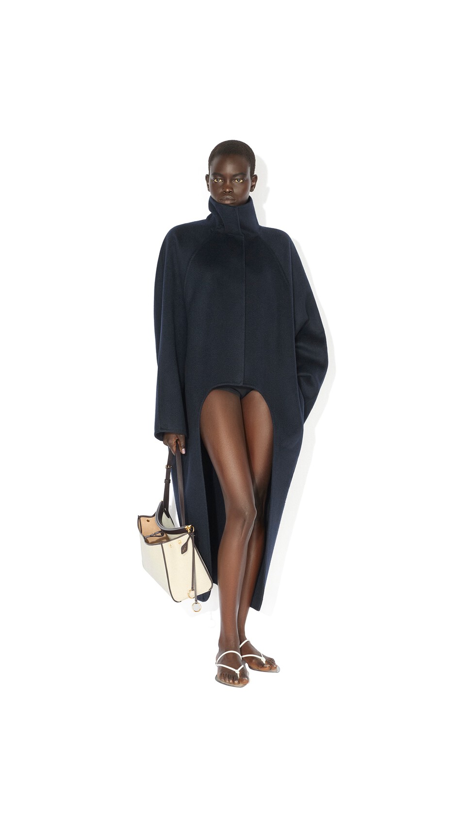 ALA&Iuml;A ASYMMETRIC DOUBLE FACE CACHMERE COAT MIDNIGHT - View 3