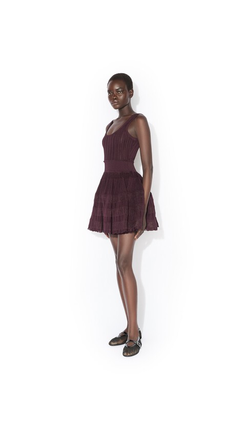 ALA&Iuml;A CRINOLINE KNIT DRESS BORDEAUX - View 2