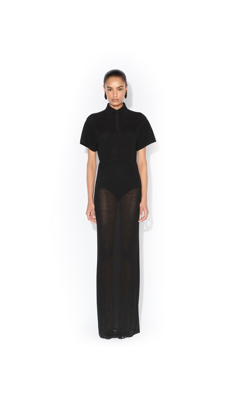 ALA&Iuml;A WOOL-BLEND POLO DRESS BLACK - View 2