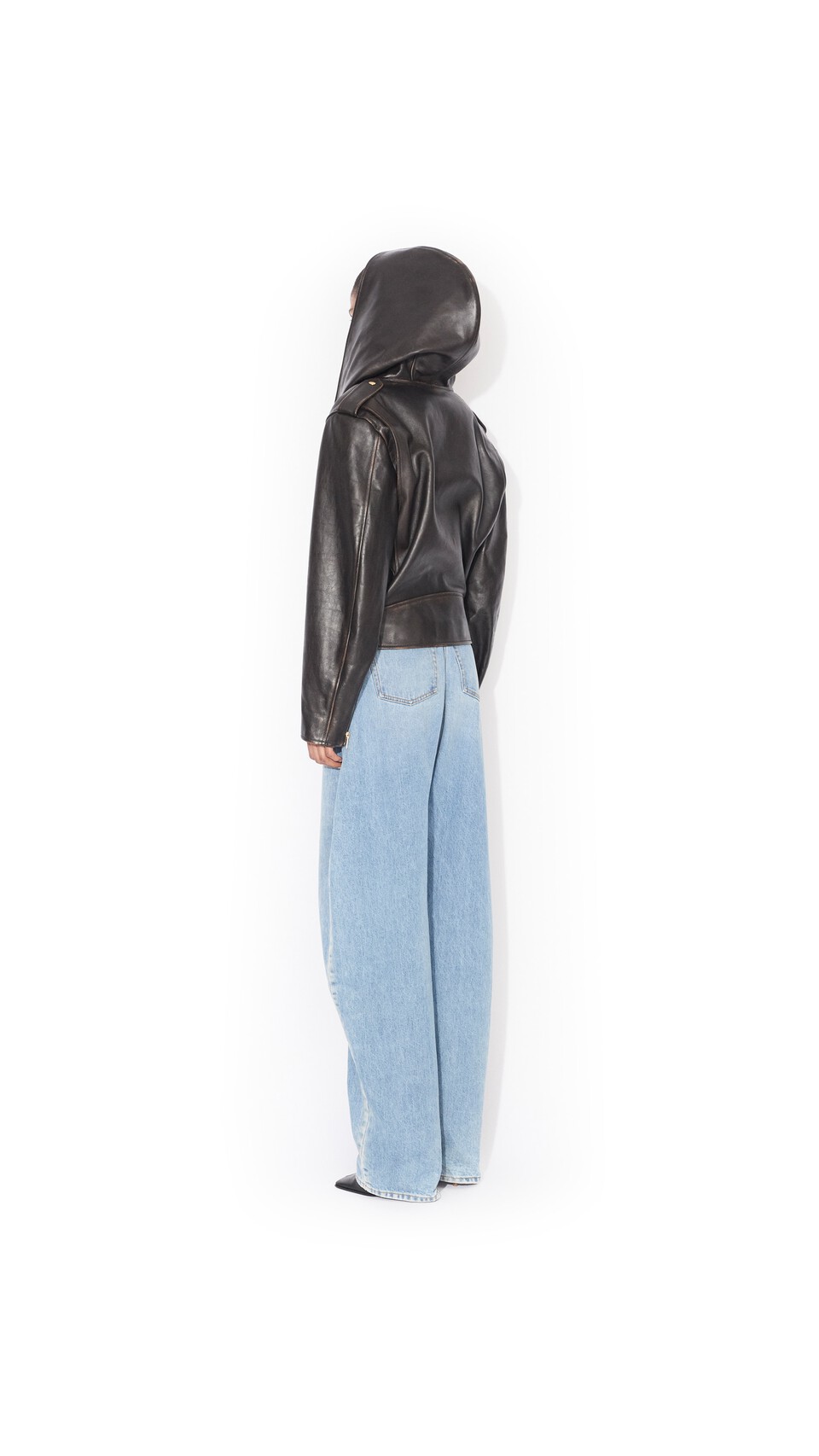 ALA&Iuml;A LEATHER HOODED BIKER JACKET EBENE - View 5
