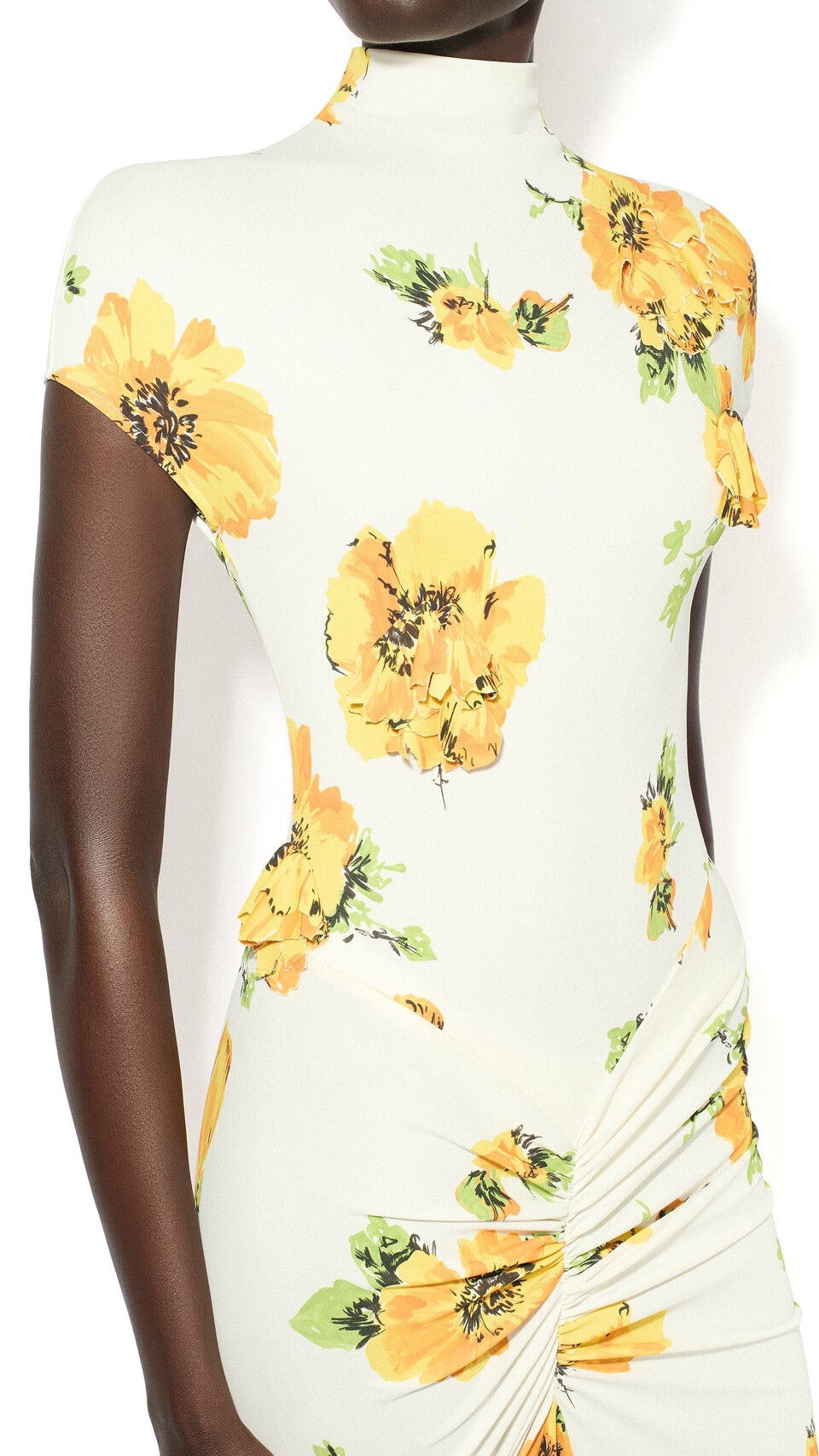 ALA&Iuml;A DRAPED PRINTED DRESS WHITE/YELLOW - View 4