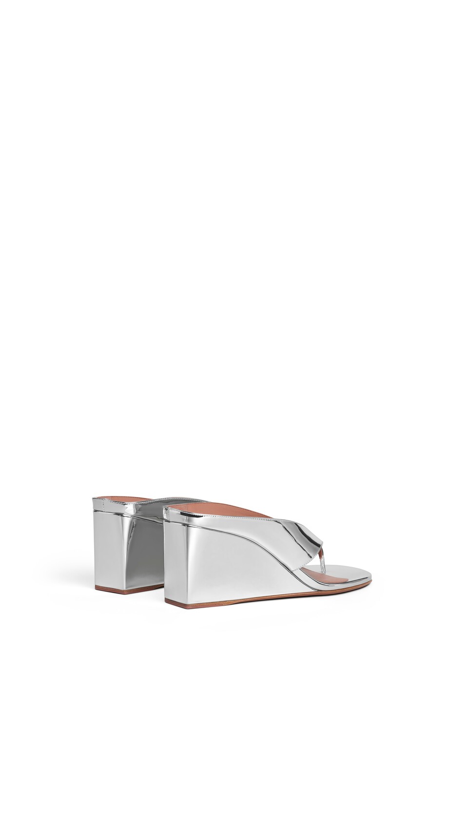 ALA&Iuml;A CUBE THONG MULES IN MIRROR FABRIC WHITE SILVER - View 3