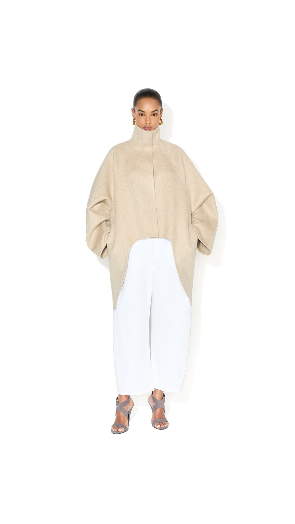 ALA&Iuml;A ASYMMETRIC DOUBLE FACE CACHMERE COAT BEIGE - View 4