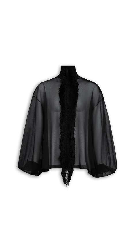 ALA&Iuml;A FRINGED SILK BLOUSE BLACK