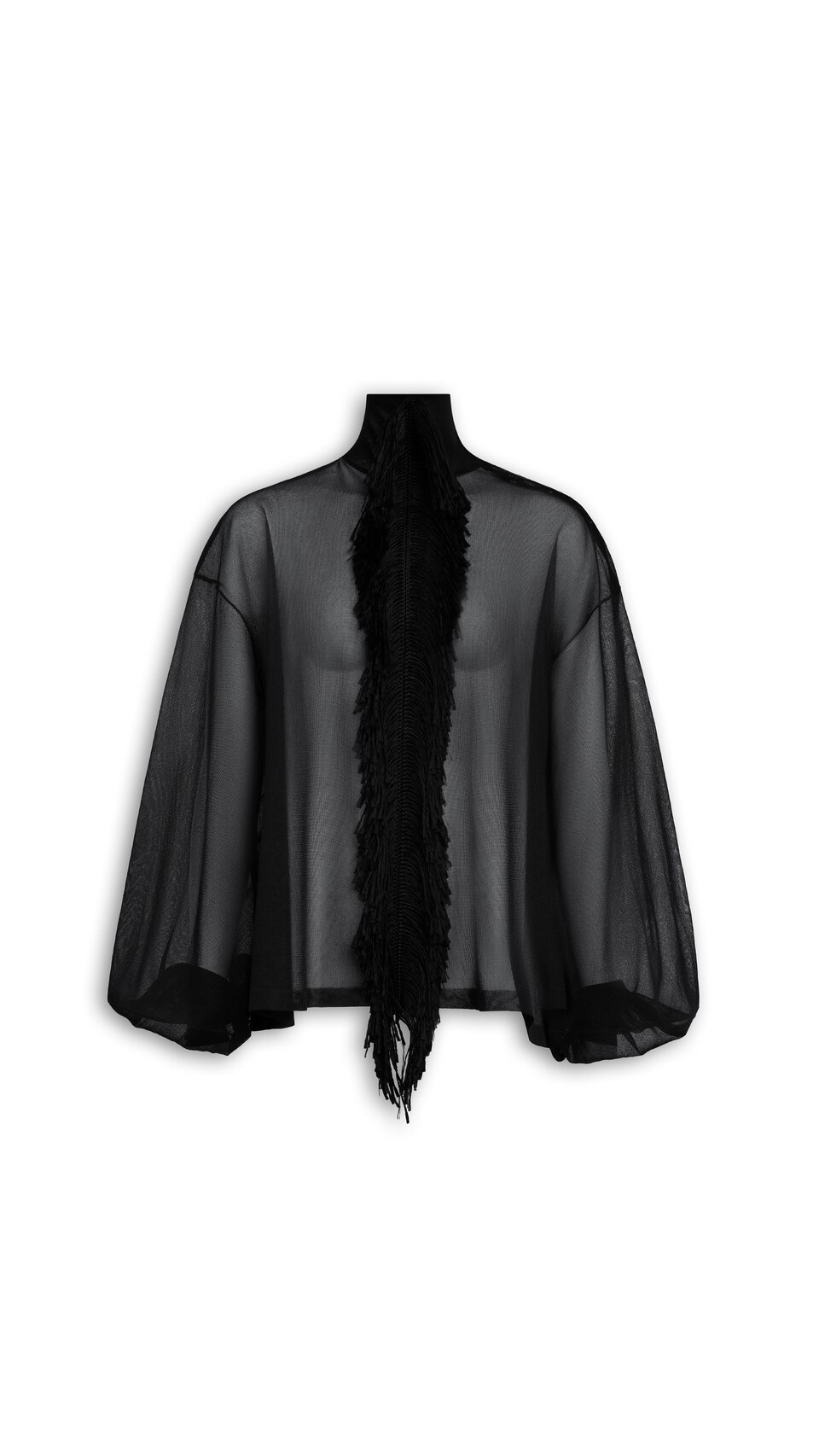ALA&Iuml;A FRINGED SILK BLOUSE BLACK