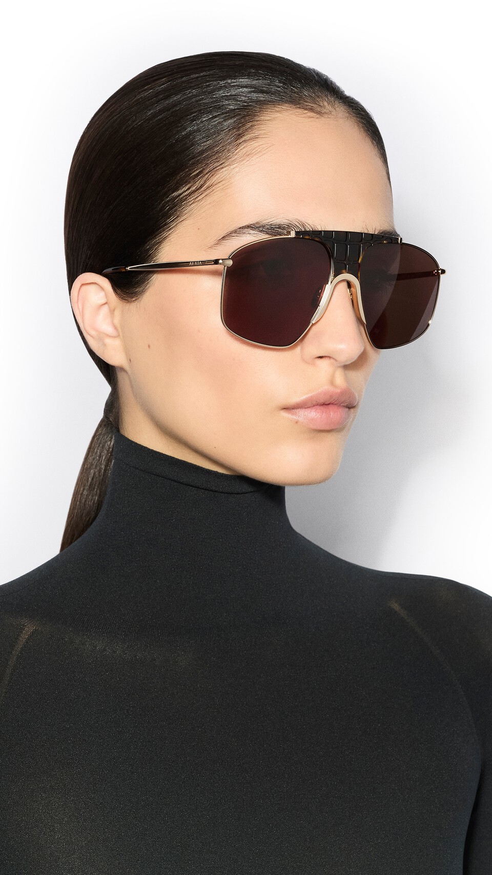 ALA&Iuml;A SQUARE AVIATOR SUNGLASSES GOLD/BROWN - View 4
