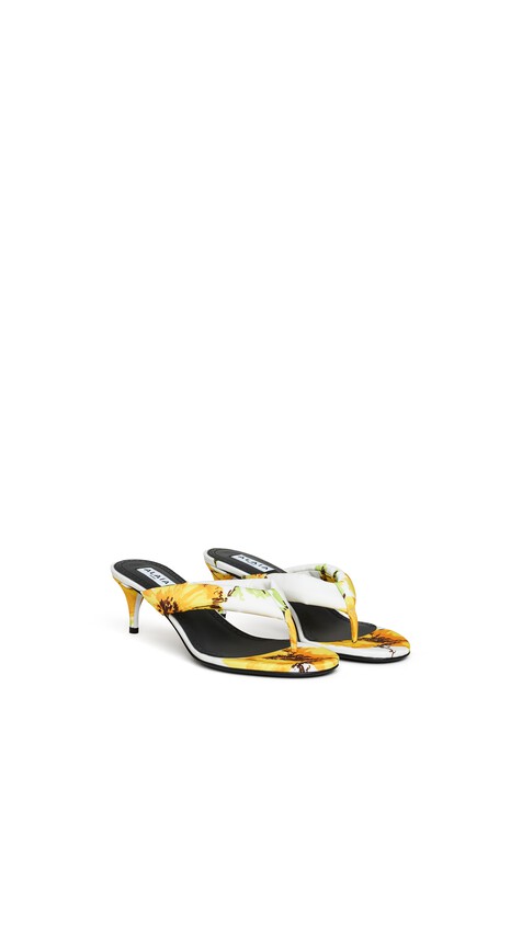 ALA&Iuml;A HEEL THONG MULES IN FLOWER PRINT WHITE/YELLOW - View 2