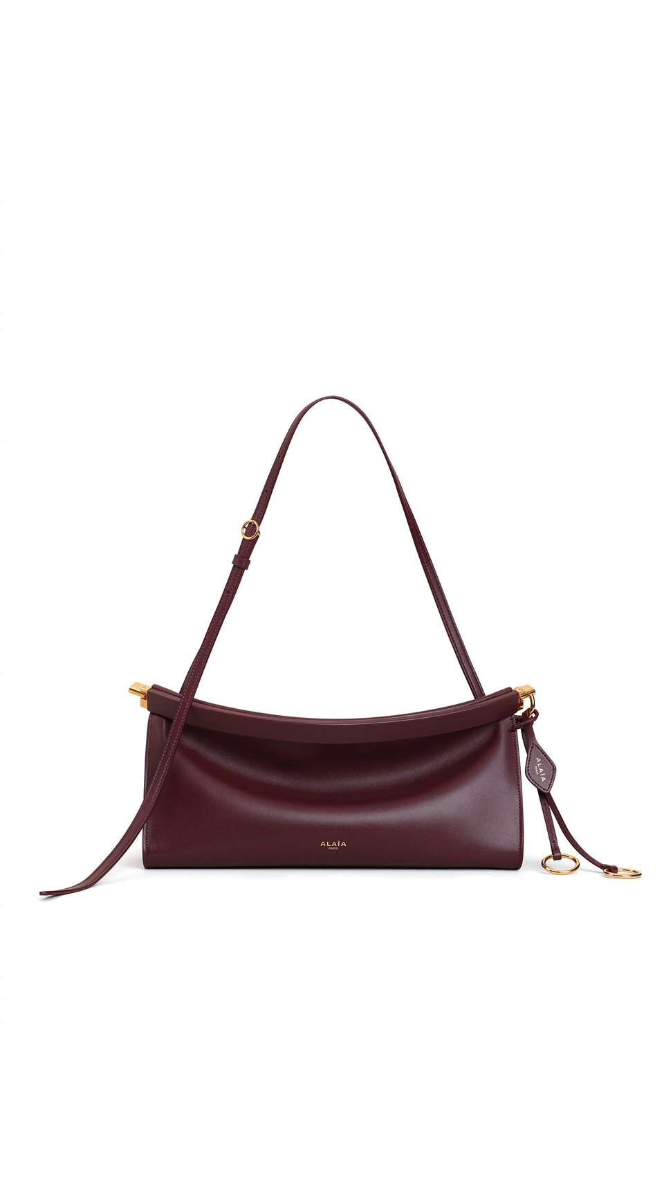 ALA&Iuml;A LE CLICK EAST WEST MEDIUM BAG IN CALFSKIN GARNET RED