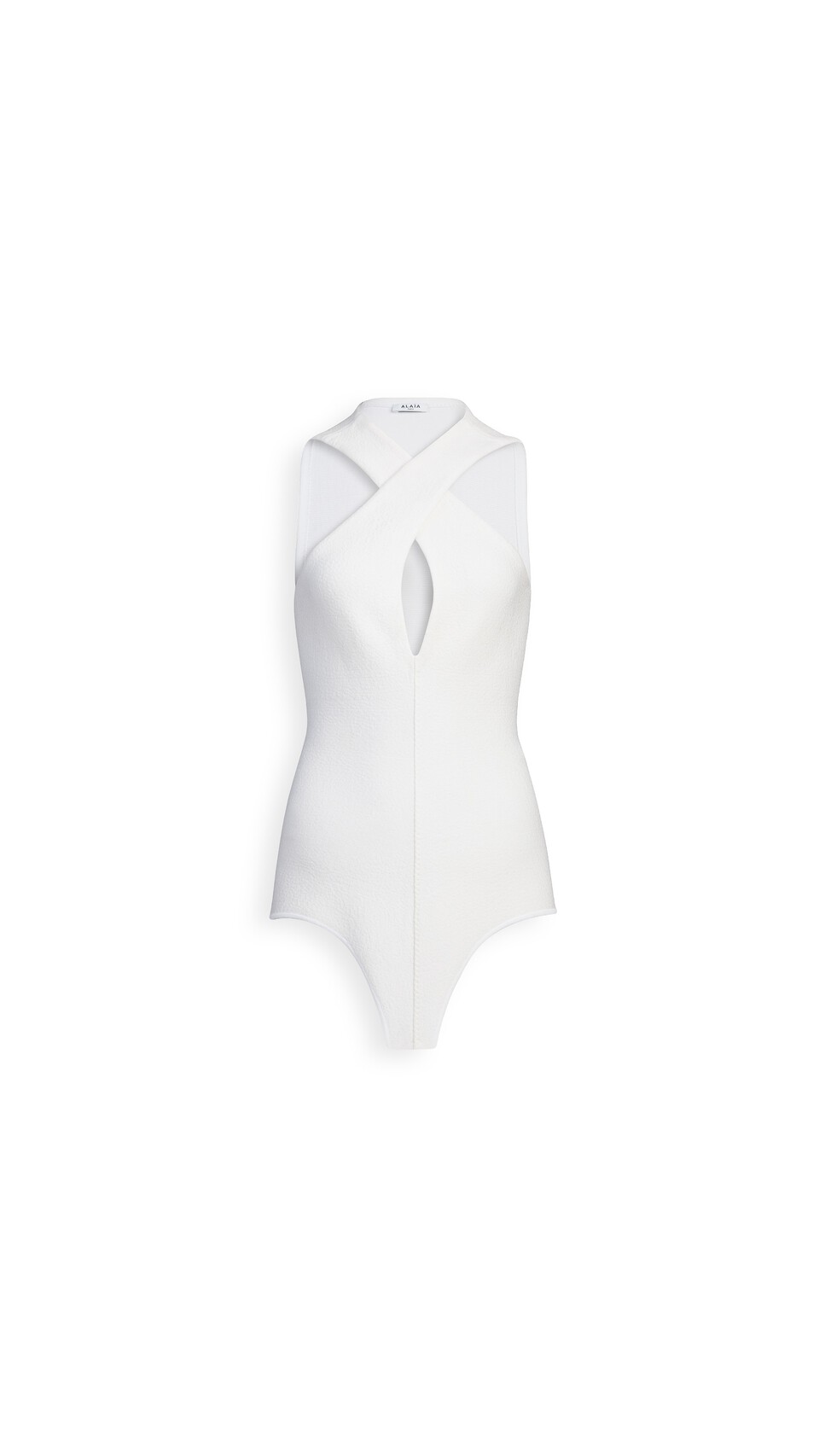 ALA&Iuml;A CROSS-FRONT KNIT BODYSUIT NATURAL WHITE