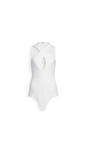 NATURAL WHITE - ALA&Iuml;A CROSS-FRONT KNIT BODYSUIT