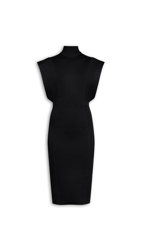 ALA&Iuml;A SILK KNIT CINCHED LONG DRESS BLACK