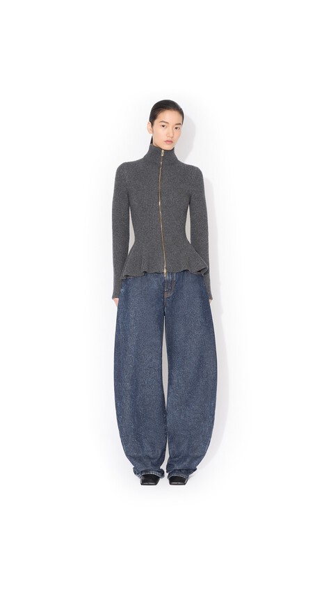 ALA&Iuml;A PEPLUM KNITTED CARDIGAN DARK GREY - View 2