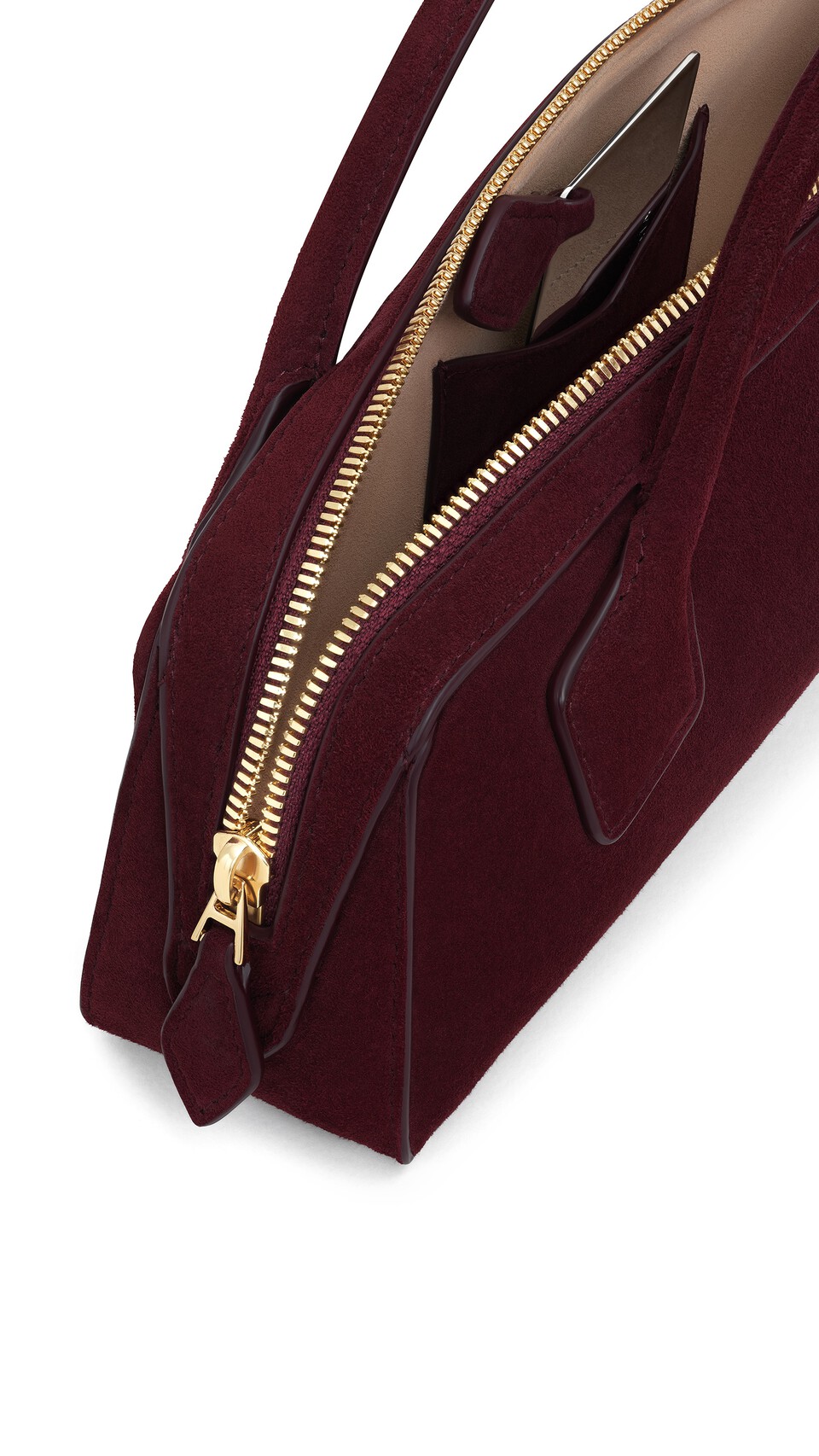 ALA&Iuml;A LE TECKEL CLUTCH IN SUEDE GARNET RED - View 3
