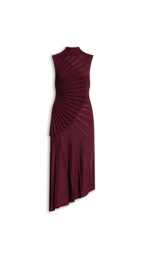 ALA&Iuml;A SCULPTING WOOL DRESS BURGUNDY