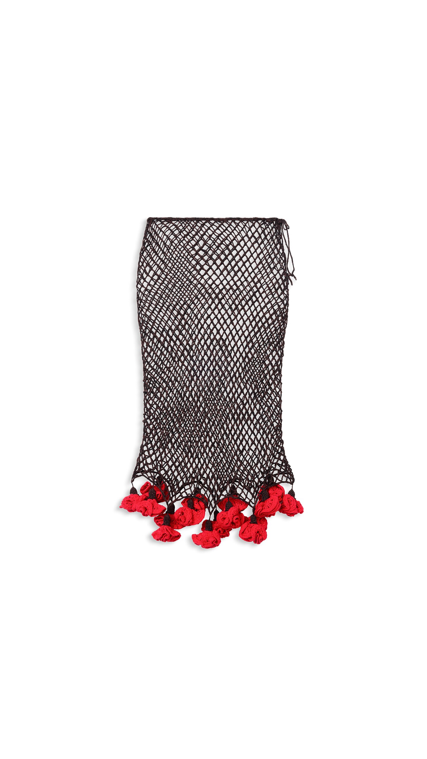 ALA&Iuml;A FLORAL CROCHET SKIRT BROWN/RED