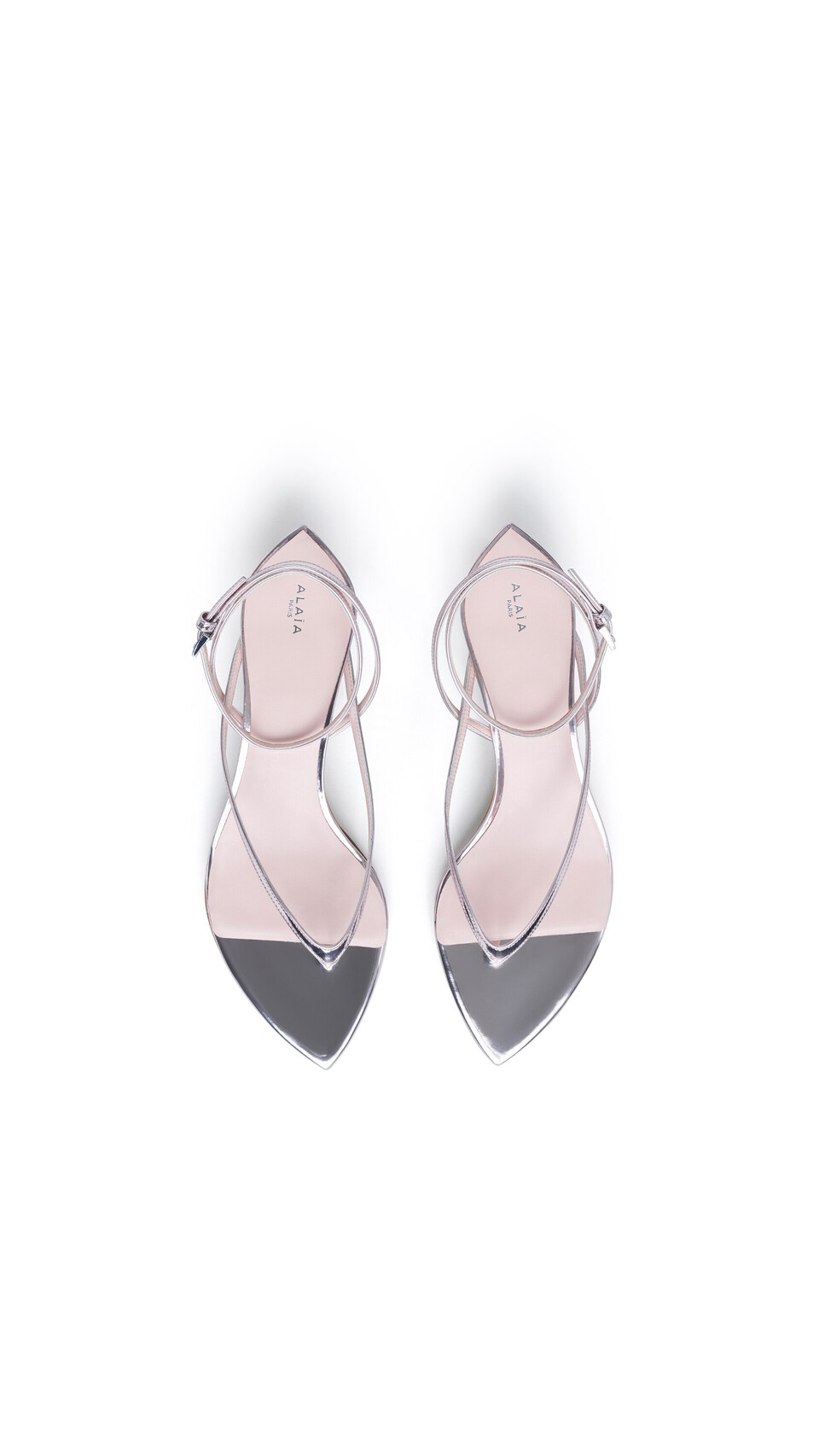 ALA&Iuml;A INVISIBLE THONG IN MIRROR CALFSKIN BLUSH/SILVER - View 4