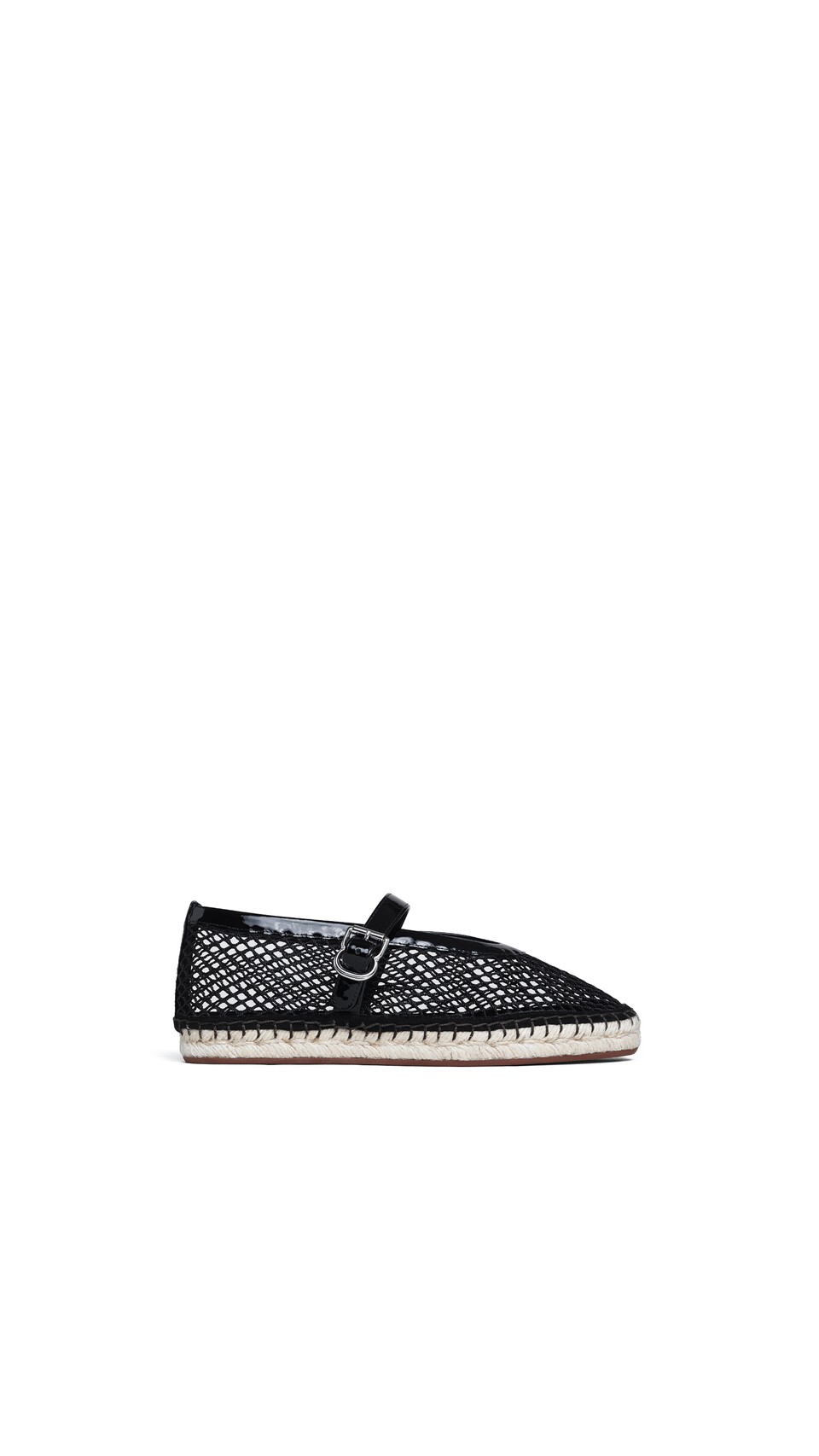 ALA&Iuml;A ESPADRILLES IN FISHNET AND PATENT LEATHER BLACK