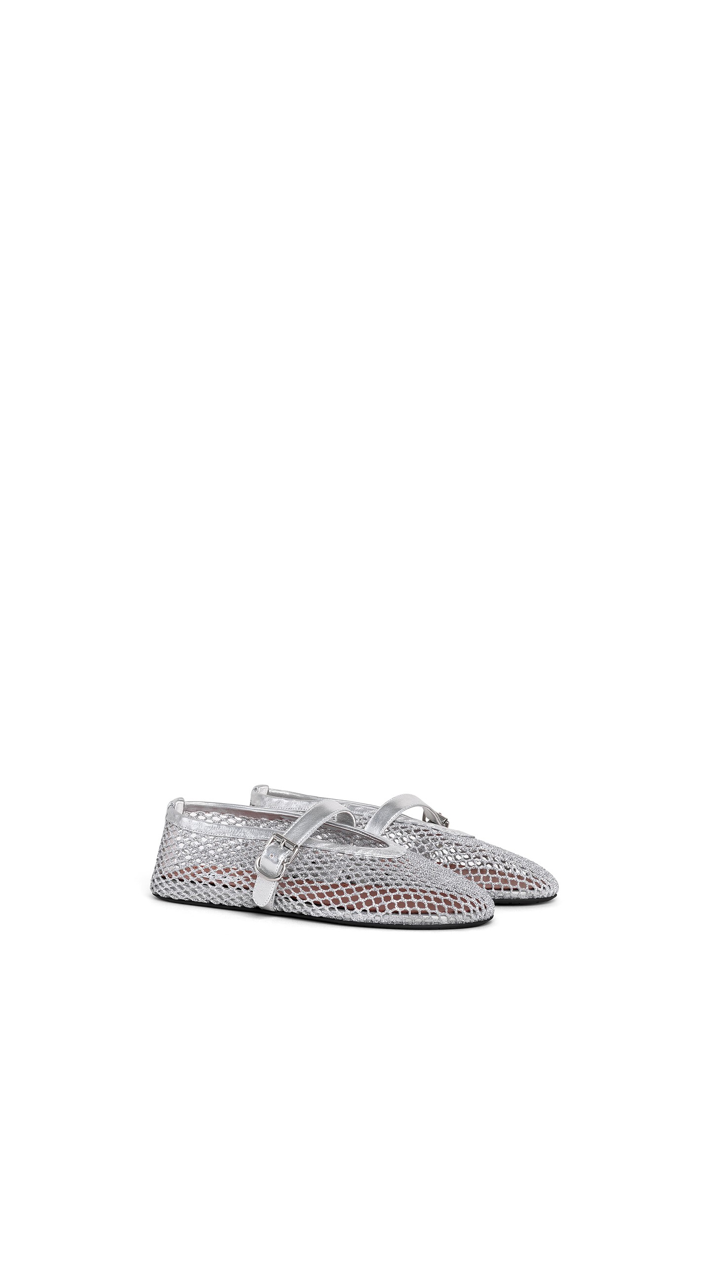 ALA&Iuml;A BALLET FLATS IN LAMINATED FISHNET WHITE SILVER - View 2