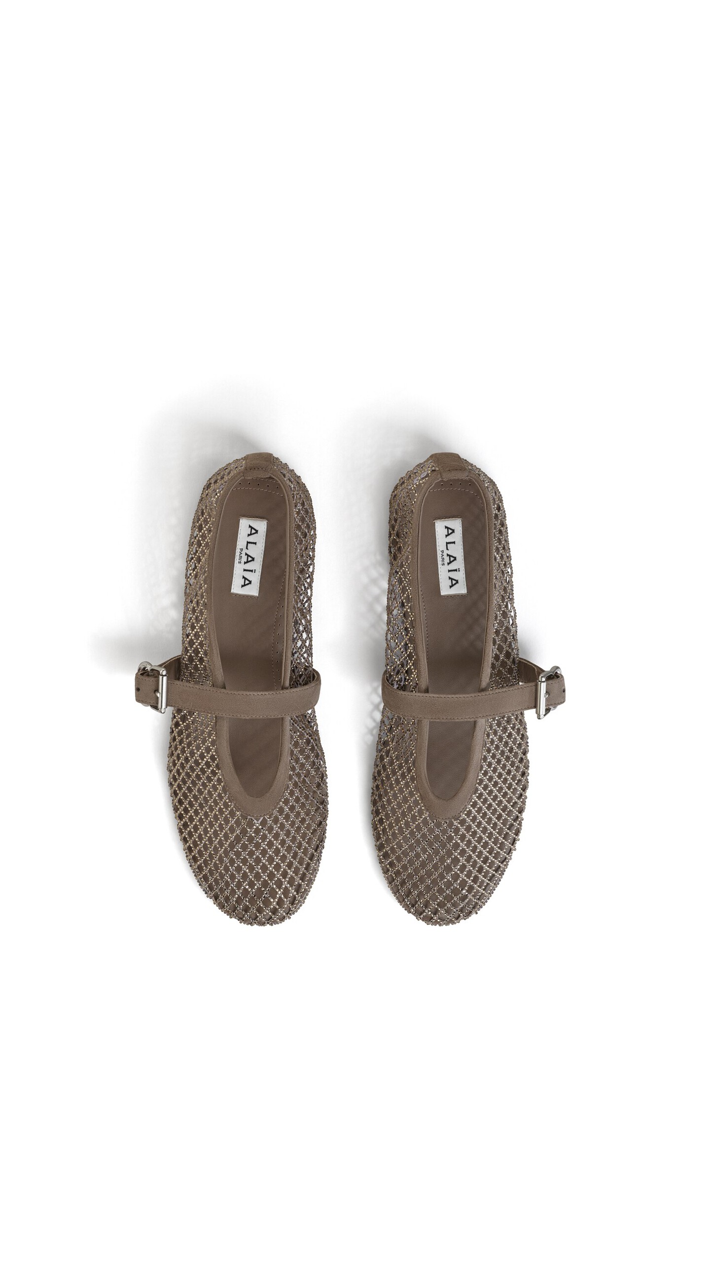 ALA&Iuml;A BALLET FLATS IN STRASS FISHNET WHITE SILVER - View 4