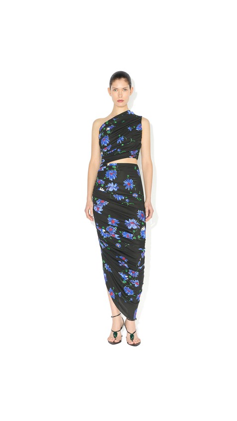 ALA&Iuml;A PRINTED CUTOUT DRESS BLACK/BLUE - View 2