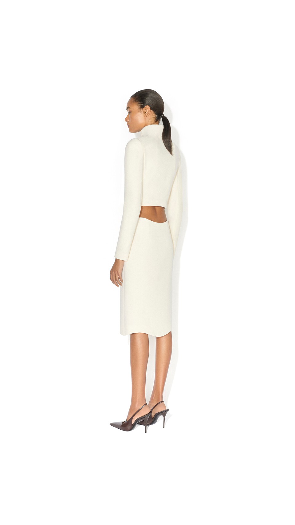 ALA&Iuml;A CURVED WOOL CREPE SKIRT IVORY - View 5