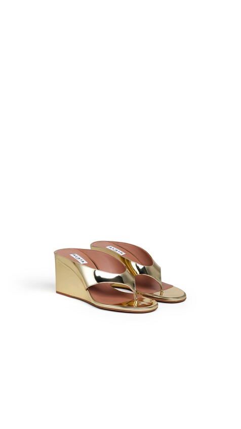 ALA&Iuml;A CUBE THONG MULES IN MIRROR FABRIC PLATINUM - View 2